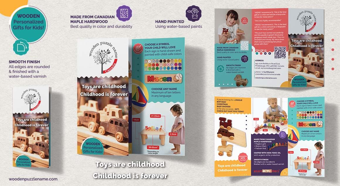 Design and print preparation of Tri-Fold Brochure for Wooden Puzzle Name Canada